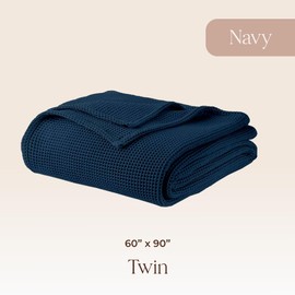 100% Organic Cotton Blanket - Soft Breathable Cotton Waffle Blanket Twin Size for All Seasons - Luxury 320GSM Cozy Warm Lightweight 100% Cotton Fairtrade Certified (60x90, Navy)