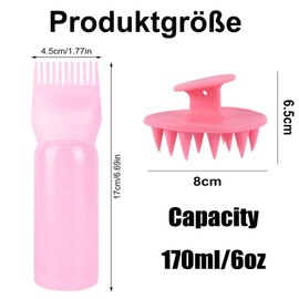 huifllyhui Haaröl Applikator, Hair Oil Applicator Bottle mit Abgestufter Skala, Wurzelkamm-Applikatorflasche Haarfärbebürste Applikator Flasche Haare für Hair Oiling Haar Colorationen. (Pink+Pink)