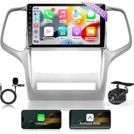 Android Radio for【Jeep Grand Cherokee 2010 2011 2012 2013 】with 9 Inch Touchscreen Wireless CarPlay Android Auto FM/RDS BT SWC USB Backup Camera - Color: 2+64Car radio+Microphone+HD Camera