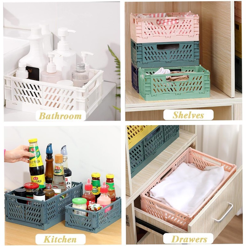 Ruucy 6 Pcs Collapsible Storage Crates, 4 Pcs Plastic Crates