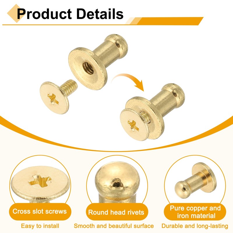 sourcing map 16Pcs Ball Head Stud Screw Back 5mm Round