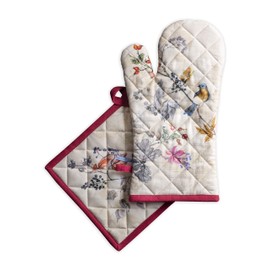 Maison d' Hermine Oven Mitt(19cm x 33cm) + Pot Holder(20cm x 20cm) 100% Cotton Oven Mitt & Pot Holder Heat Resistant Combo, BBQ, Cooking, Chef, Equinoxe -Thanksgiving/Christmas