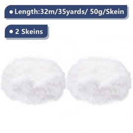 CABODYALS 70 Yards 2 Skeins White Plush Fluffy Faux Fur Yarn Super Soft Fuzzy Chunky Crochet Eyelash Furry Polyester Yarn Roll Bulk for Crocheting Knitting Blankets Scarves Sweaters Shawls DIY Crafts