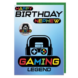 AK Giftshop Nephew Gaming Birthday Card For Gamer WITH BADGE