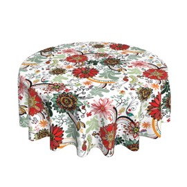 Yilad Multi Color Tropical Flower Washable Polyester Table Cloth Decorative Table Cover Waterproof Round Tablecloth 60 Inch