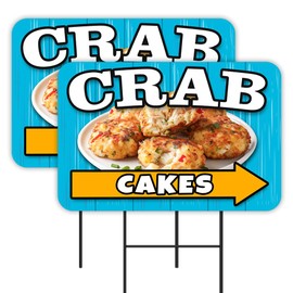 Vista Products Crab Cakes 2 Pack Double-Sided Yard Signs 16" x 24" with Metal Stakes (Made in Texas)