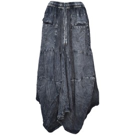 Gheri Women's Cotton Distressed Open Pocket High Low Skirt, Black Stone Washed