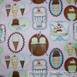 Unbranded BonEful Fabric FQ Cotton Quilt Pink ICE CREAM Cone Cherry Sundae Flower Toile US