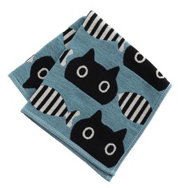 Atsuko Matano 181007-0005-01 Women's Triple Gauze Handkerchief, 100% Blue, Cotton, Gauze Handkerchief, Cat and Fish Pattern, Cat, Fish, Imabari, Present, Gift, blue