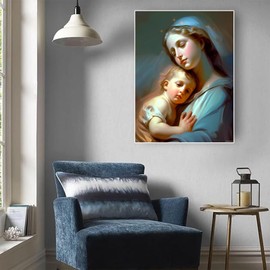 HMDIIMGE 5D Virgin Mary Christianity Diamond Art Painting Kits, Virgin Mary Diamond Painting Full Diamond Art Kits for Adults Embroidery Cross Stitch Arts Craft Supply Canvas Wall Decor 12x16 Inch