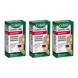 Curad Quickstop Flex-Fabric Bandages, Quickstop Bleeding Control Technology, Assorted Sizes, 30 Count (Pack of 3)