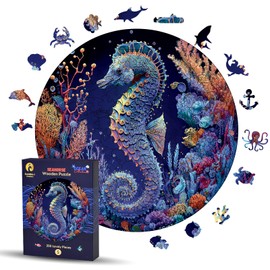 Wooden Jigsaw Puzzles for Adults - Animal Shaped Puzzles - Round Wooden Ocean Puzzles - Christmas & Birthday Gift Idea - Seahorse