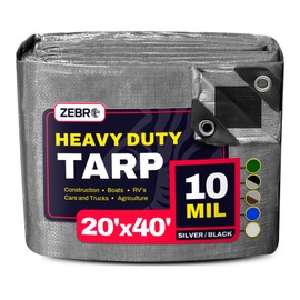 20' x 40' Silver/Black Heavy Duty Tarp with Grommets Reinforced - 10 Mil Thick - Double Sided Plastic Waterproof Tarps - Large Tarpaulin Cover for Outdoor Camping Tent Tarp RV Roof Rain - Zebro