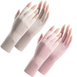 UTOWO Cool Ice Silk Fingerless Gloves for Women Summer Sunblock Non-Slip UV-Protect Light-Thin Driving Gloves Girl (Pink+Ivory, One Size, Ambidextrous)