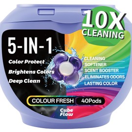 All-in-1 Laundry Detergent Pods | 10X Deep Clean | Prevents Color Bleed, Eliminates Odors & Locks in Floral Freshness | with Color Protection Technology | 5-in-1 Power, 40 Count