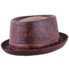 Maz Cracked Leather Distressed Vintage Pork Pie Hat - Brown
