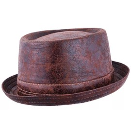 Maz Cracked Leather Distressed Vintage Pork Pie Hat - Brown (59cm)