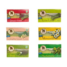 Haathee Tés Selectos | Pack Té Línea Selecta Premium | 6 Sabores | Jamaica, Zacate, Jengibre Limón, Manzanilla, Té Verde y Hierbabuena | Infusiones Frutales y Herbales | 6 Cajas de 25 Sobres de 1.2 gr