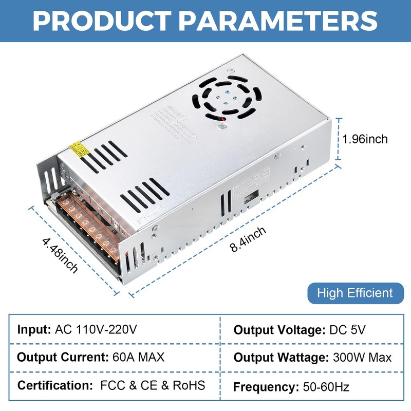 HPMN 5V 60A DC Power Supply 110-220V AC to DC