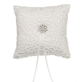 The Crafty Owl Wedding Satin Faux Pearl Crystal Flower Pocket Ring Bearer Pillows (White Lace)