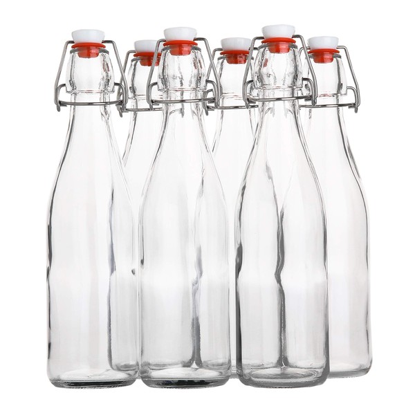 AYL Flip Top Glass Bottle – Swing Top Brewing Bottle with Stopper for Beverages, Oil, Vinegar, Kombucha, Beer, Water, Soda, Kefir – Airtight Lid & Leak Proof Cap – Clear (6)