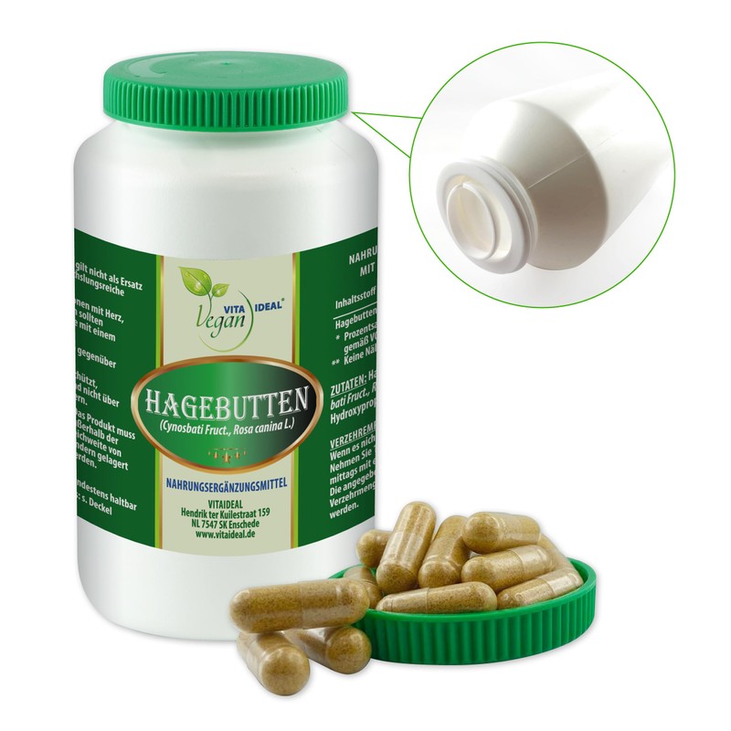 VITAIDEAL VEGAN® Rosehips 120 Vegetable Capsules 600 mg Each Pure