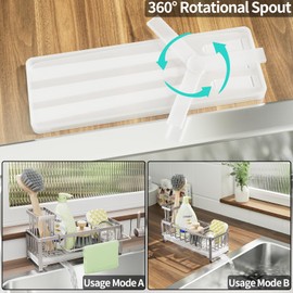 SWTYMIKI Sponge Holder for Kitchen Sink - Sink Caddy with Brush Holder Self-draining Kitchen Sponge Caddy Organizer with Divider Stainless Steel Sink Accessories Storage for Countertop, Sand Nickel