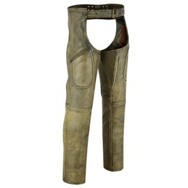 Mens Cowhide Premium Leather Elastic Fit Chaps (Distressed, Large)
