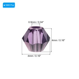PATIKIL 4 mm Bicone Glass Beads, 1800 Pieces Small Faceted Bicone Crystal Beads Charm for Earrings, Bracelets, Necklaces, Rings, Jewellery Making, DIY, Purple