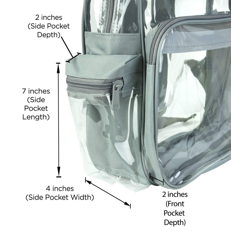 DALIX Clear Backpack Bags Smooth Plastic Light Gray Transparent See