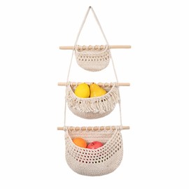 Alleshelfer Hanging Organiser Macrame Hanging Organiser Bathroom Hanging Basket Bathroom Wall Hanging Organiser for Bathroom Bedroom Nursery Cream