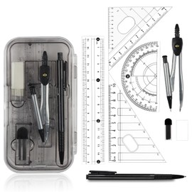 Maths Set | 8Pcs Double-Sided Opening Geometry Sets Maths Sets for Secondary School | Protractor and Compass Set Compass Maths Ruler Set with Storage Box (Black)