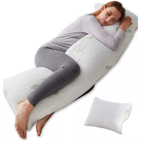 100% Bamboo Cuddly Large Maternity Pregnancy Full Body Arthritis Support Bolster Long, Reading Pillows With Bamboo Removable Zipped Cover (Super King 6Ft)