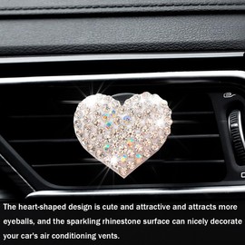XINLIYA Car Air Vent Clips, 2Pcs Bling Heart Charm Air Conditioning Outlet Clip, Crystal Rhinestone Vent Clip, Sparkly Car Interior Decoration Cute Accessories for Women Girls（White）