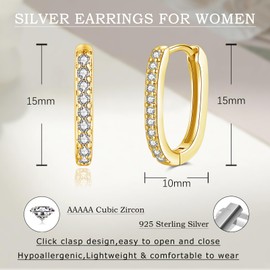 Glintara Small 925 Sterling Silver Hoop Earrings, 925 Sterling Silver Oval Hoop Earrings, Hypoallergenic Earrings, Silver Hoop Earrings, Classic Hoop Earrings with Zirconia, Cartilage Sleeping