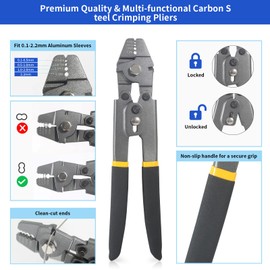 IThreeLuck 2 in 1 Wire Rope Crimping Tool Kit with 165FT 1/16 304 Stainless Steel Wire Rope Cable, 1Pcs Steel Cable Clamp, 100Pcs Aluminum Loop Sleeve for or Railing, Decking