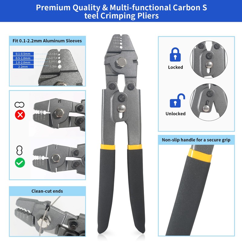 IThreeLuck 2 in 1 Wire Rope Crimping Tool Kit with