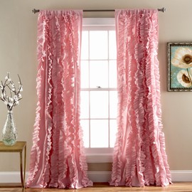 Lush Decor Belle Vintage Chic Window Curtain Panel for Living, Dining Room, Bedroom (Single Curtain), 54"W x 84"L, Pink