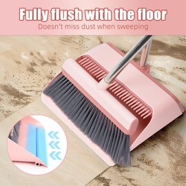 KZKR Pink Broom and Dustpan Set with Adjustable Handle for Indoor & Outdoor Cleaning, Dual Compartment, Comfortable Design
