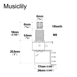 Musiclily Pro Brass Metric B250K Push/Pull Poti Split Shaft Linear Taper Potentiometers for Electric Guitar and Bass (Set of 2)