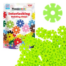 PicassoTiles Building Chips Interlocking Disc Construction Blocks in Light Green Color STEM Learning Early Education Toy Engineering Playset Child Brain Development for Girls Boys Kids Age 3+ PTF108
