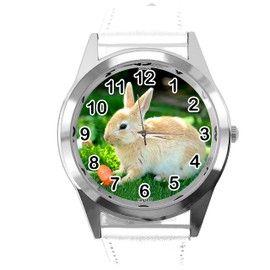 TAPORT White Leather Round Quartz Watch for Rabbits Fans e2