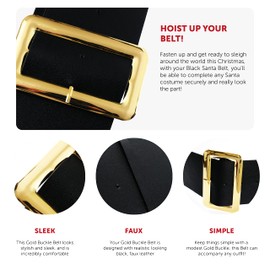 Adults Thick Black Belt for Fancy Dress Costumes - Leather Look Santa Belt/Pirate Belt Accessory - Large/X-Large