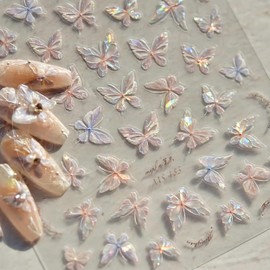 Dedyel Butterfly Nail Art Stickers 5D Embossed Aurora Butterfly Nail Stickers for Nail Art Shell Light Butterfly Nail Stickers with Tweezers for Women Girls DIY Nail Decoration