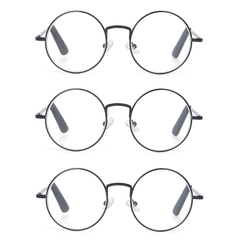 Metal Frame Round Reading Glasses with Spring Hinge (Black, Silver