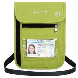 Tyuodna Neck Pouch with Viewing Window, Passport Bag with RFID, Travel Document Pocket for Men and Women, Travel Document Organiser for Cash, Cards, Keys and Passport, Green, Leisure