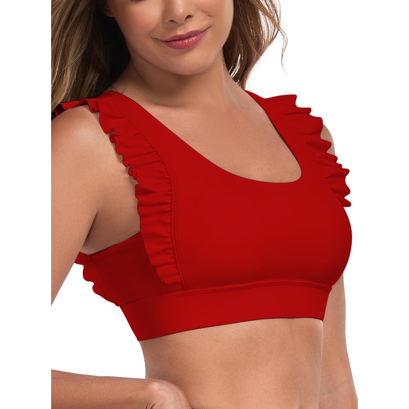 Ocean Blues Women's Red Ruffle Bikini Top Supportive Bikini Top
