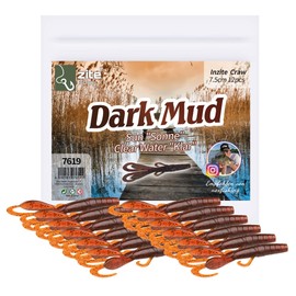Zite Fishing Creature Bait Rubber Bait InZite Craw - Pack of 12 Drop Shot Finesse Fishing Lures Bass & Zander Fishing - Also UV-Active Artificial Bait Colours (Dark Mud)