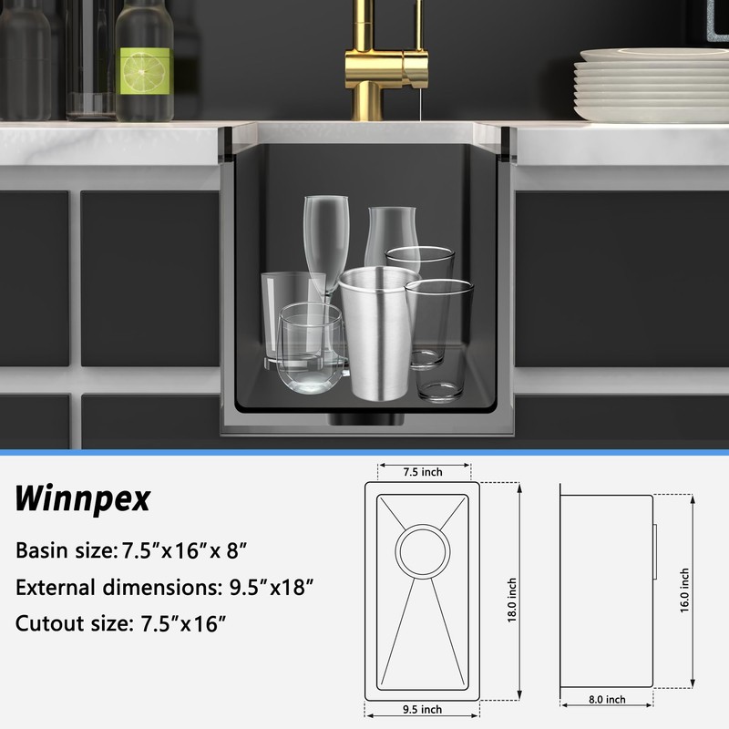 10 inch Bar Sink Undermount, 10x18 inch Small Bar Sink