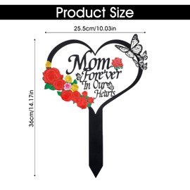 KFHENSOMR Heart Memorial Plaque Stake, 1pcs Grave Markers for Cemetery for Humans, Metal Grave Stake Decoration, Sympathy Graves Markers to Mom Dad Cemetery Outdoors Yard Garden
